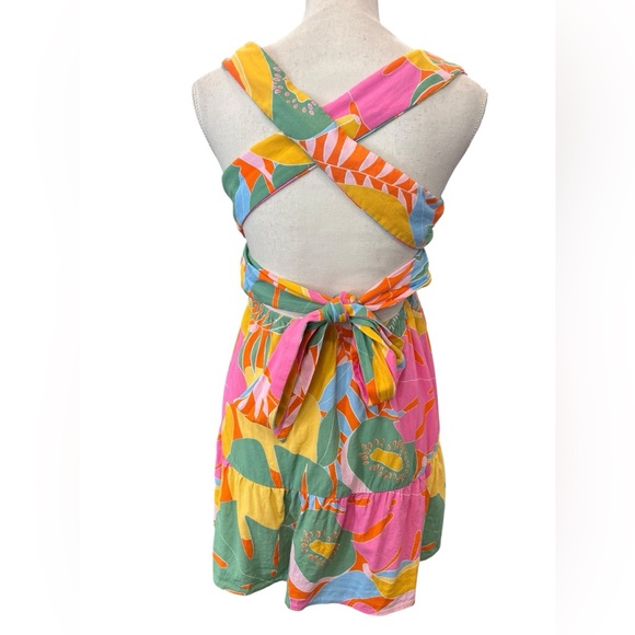 Show Me Your Mumu Tropical Smocked Criss Cross Back Mini Dress M - Picture 4 of 8